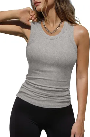 Dokotoo Womens Ladies Ribbed Thick Strap Racerback Tight Slim Fitted Sporty Workout Tank Tops