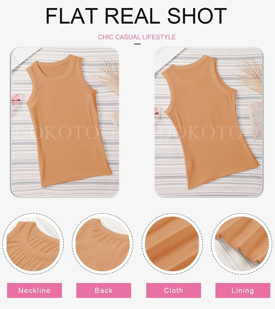 Dokotoo Womens Ladies Ribbed Thick Strap Racerback Tight Slim Fitted Sporty Workout Tank Tops