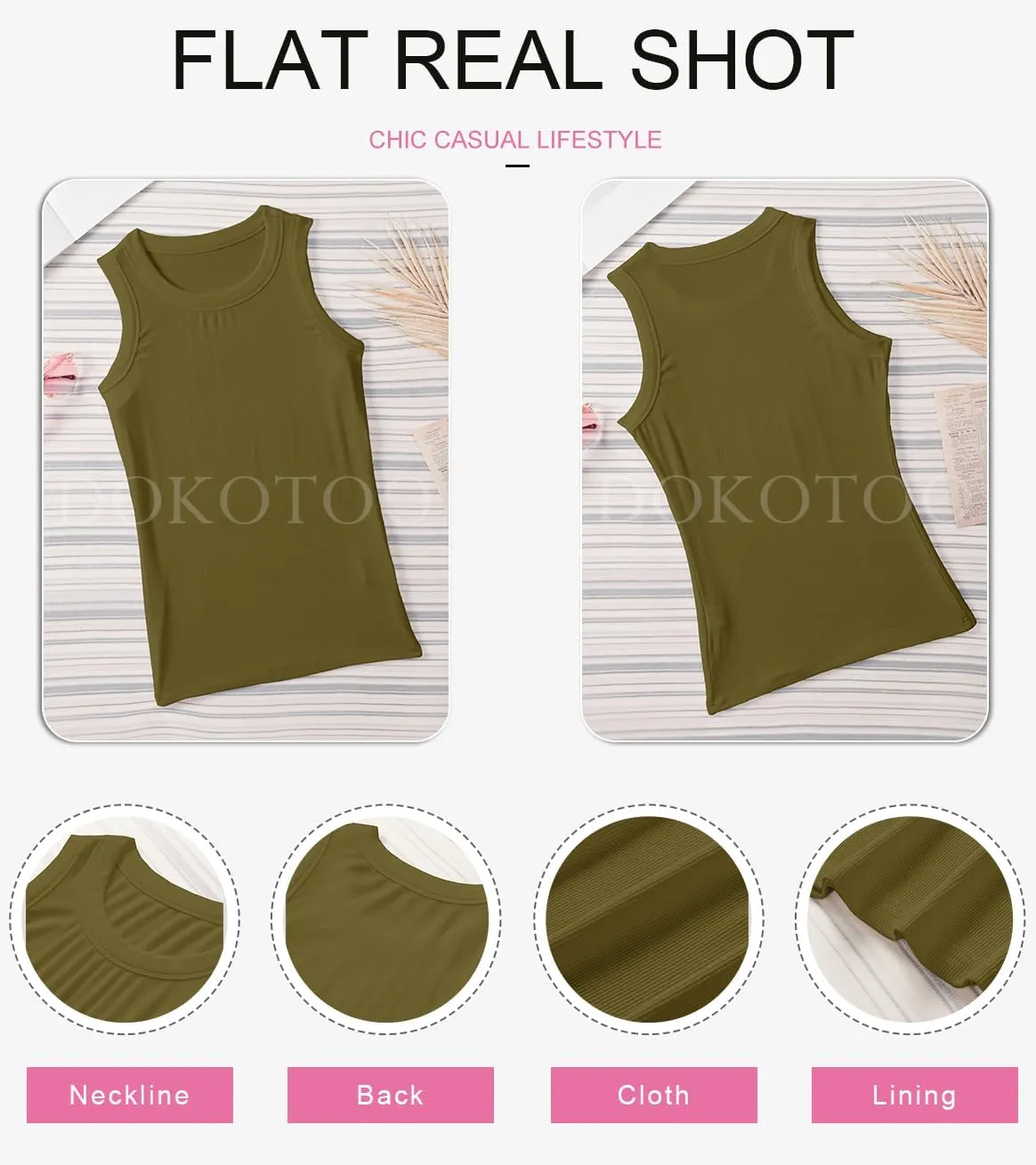 Dokotoo Womens Ladies Ribbed Thick Strap Racerback Tight Slim Fitted Sporty Workout Tank Tops