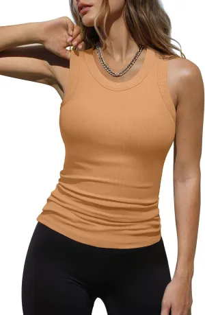 Dokotoo Womens Ladies Ribbed Thick Strap Racerback Tight Slim Fitted Sporty Workout Tank Tops