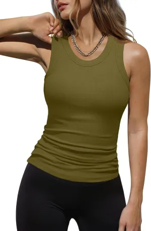 Dokotoo Womens Ladies Ribbed Thick Strap Racerback Tight Slim Fitted Sporty Workout Tank Tops