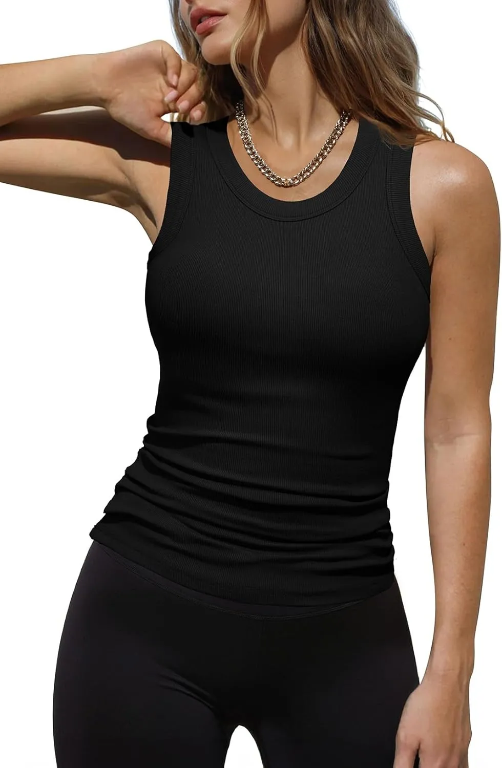 Dokotoo Womens Ladies Ribbed Thick Strap Racerback Tight Slim Fitted Sporty Workout Tank Tops
