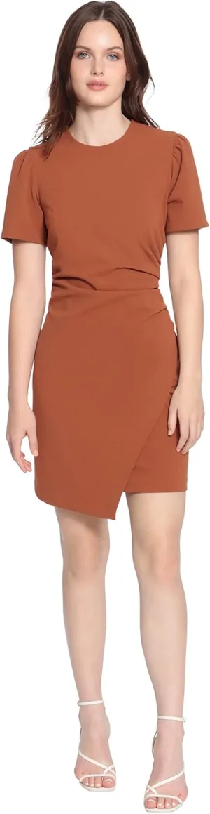 Donna Morgan Women's Sleek Faux Wrap Dress with Asymmetric Skirt Office Workwear Event Guest of