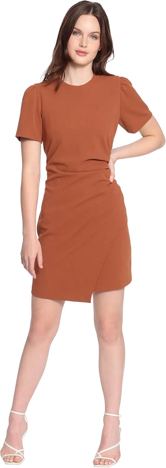 Donna Morgan Women's Sleek Faux Wrap Dress with Asymmetric Skirt Office Workwear Event Guest of