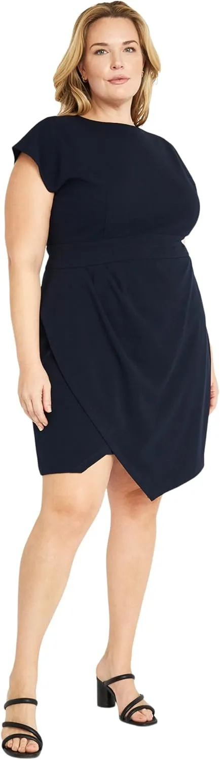 Donna Morgan Women's Sleek Faux Wrap Dress with Asymmetric Skirt Office Workwear Event Guest of