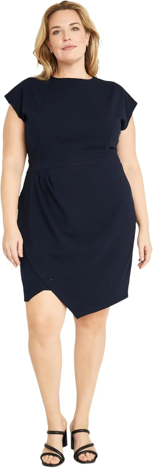 Donna Morgan Women's Sleek Faux Wrap Dress with Asymmetric Skirt Office Workwear Event Guest of