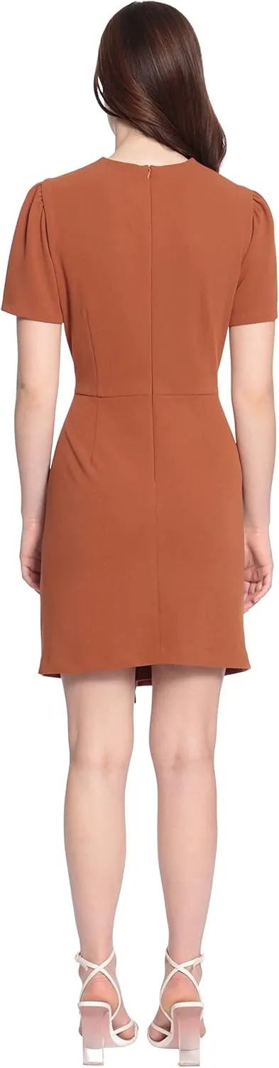 Donna Morgan Women's Sleek Faux Wrap Dress with Asymmetric Skirt Office Workwear Event Guest of