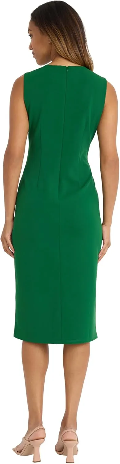 Donna Morgan Women's Sleeveless V-Neck Midi Sheath Dress with Front Slit