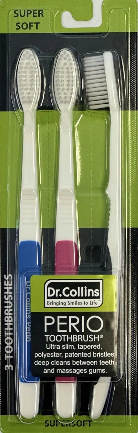 Dr. Collins Perio Toothbrush, (colors vary) 3 Count (Pack of 1)