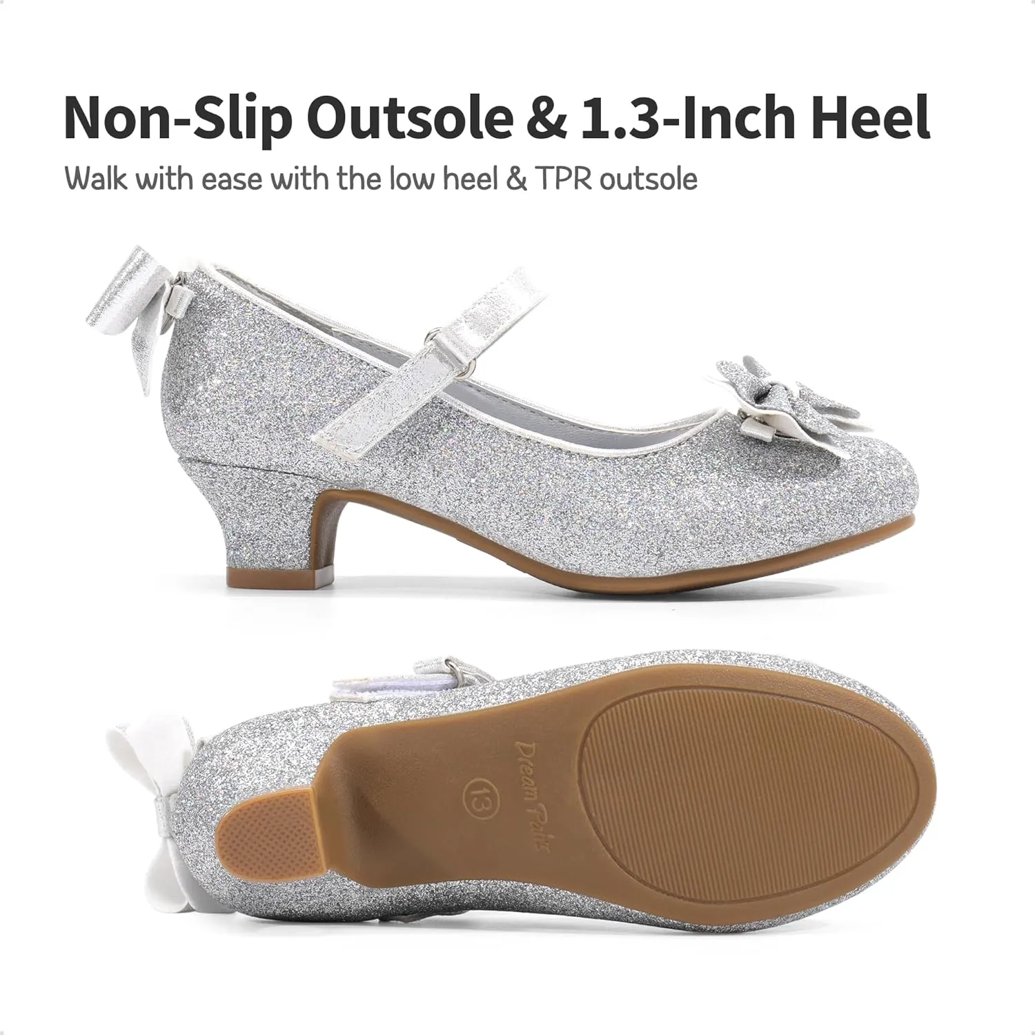 DREAM PAIRS Girls Dress Shoes Toddler Little Girls Heels Mary Jane Princess Shoes with Interchangeable Bow for Flower Girl Wedding Party