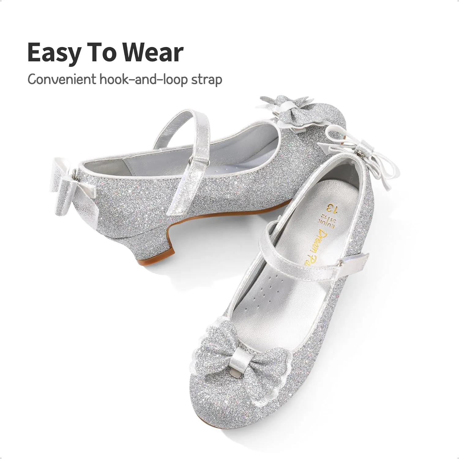DREAM PAIRS Girls Dress Shoes Toddler Little Girls Heels Mary Jane Princess Shoes with Interchangeable Bow for Flower Girl Wedding Party