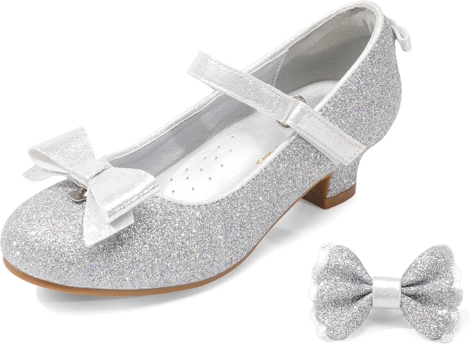 DREAM PAIRS Girls Dress Shoes Toddler Little Girls Heels Mary Jane Princess Shoes with Interchangeable Bow for Flower Girl Wedding Party