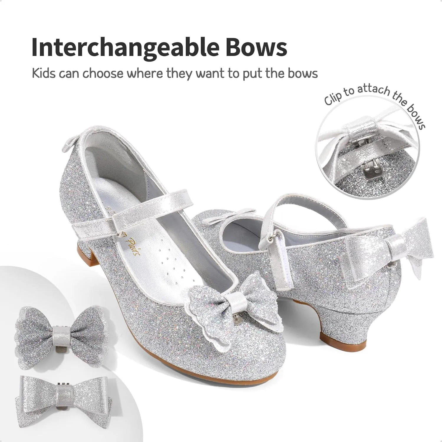 DREAM PAIRS Girls Dress Shoes Toddler Little Girls Heels Mary Jane Princess Shoes with Interchangeable Bow for Flower Girl Wedding Party