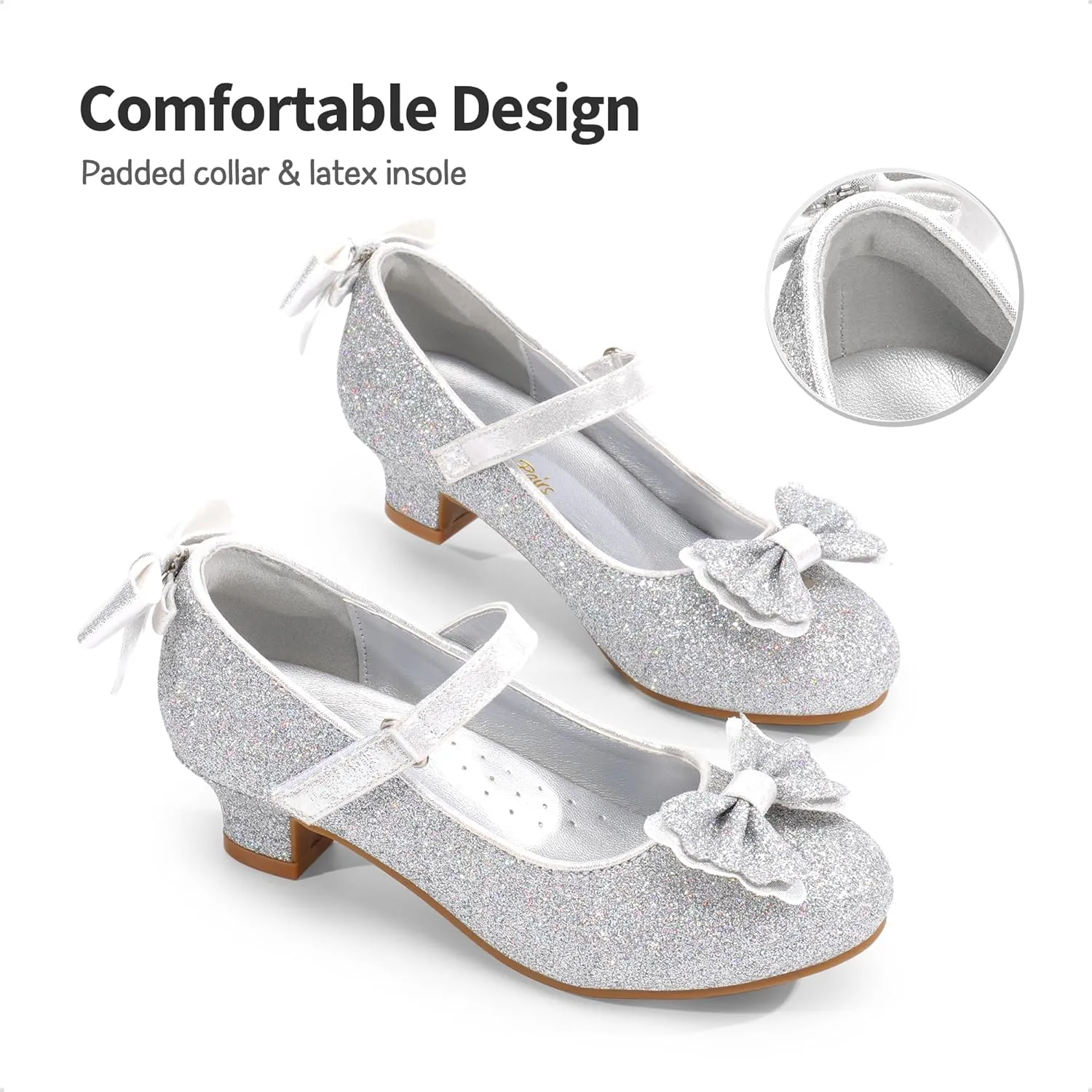 DREAM PAIRS Girls Dress Shoes Toddler Little Girls Heels Mary Jane Princess Shoes with Interchangeable Bow for Flower Girl Wedding Party