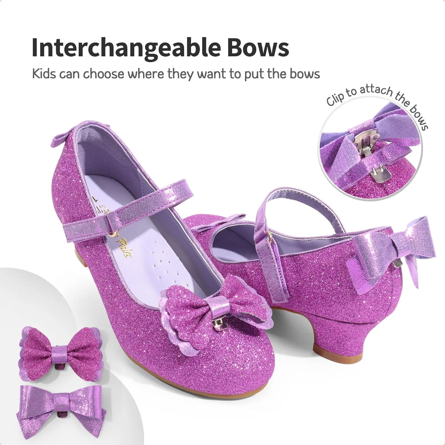 DREAM PAIRS Girls Dress Shoes Toddler Little Girls Heels Mary Jane Princess Shoes with Interchangeable Bow for Flower Girl Wedding Party