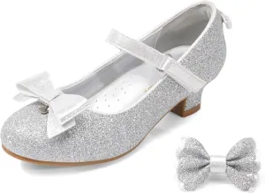 DREAM PAIRS Girls Dress Shoes Toddler Little Girls Heels Mary Jane Princess Shoes with Interchangeable Bow for Flower Girl Wedding Party