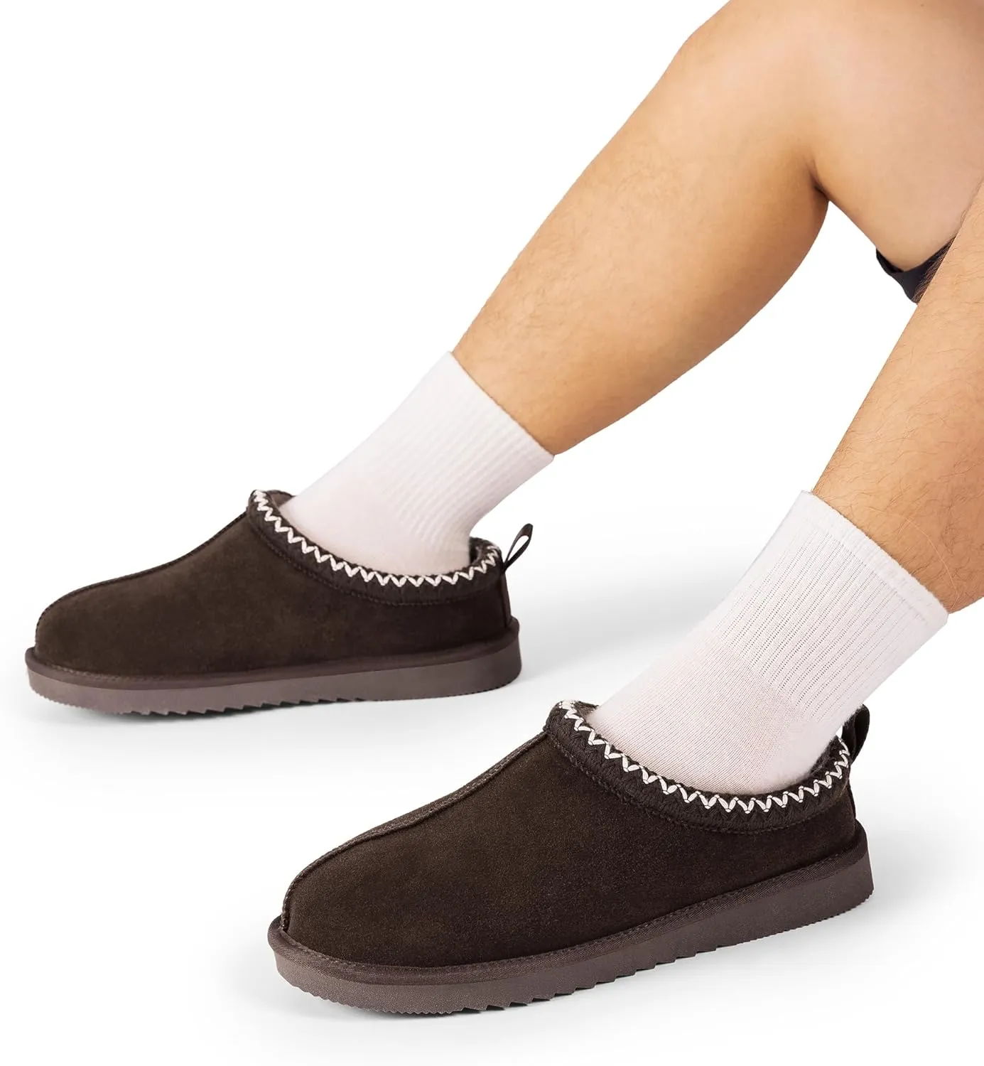 DREAM PAIRS Men's Fuzzy Cozy Slippers Genuine Suede Indoor Outdoor Home Comfy Winter Slip On Cute Warm Memory Foam Furry Shoes FuzzyEasy