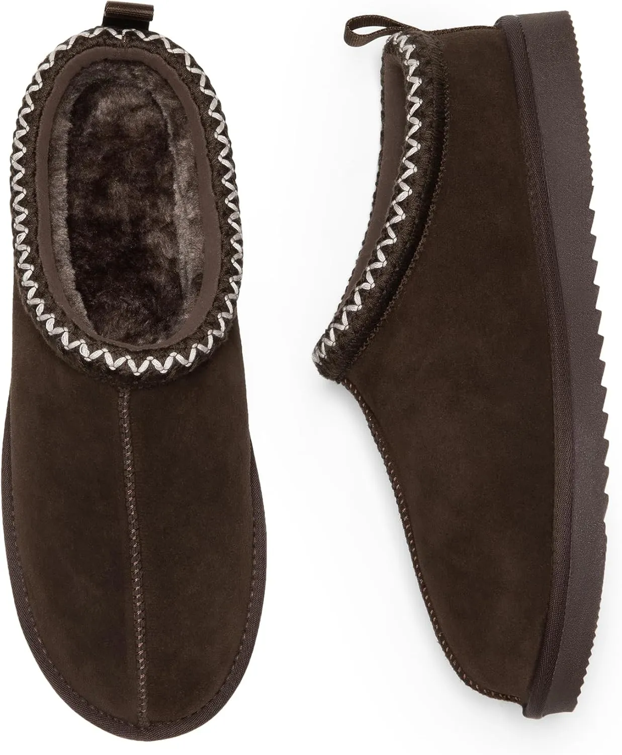 DREAM PAIRS Men's Fuzzy Cozy Slippers Genuine Suede Indoor Outdoor Home Comfy Winter Slip On Cute Warm Memory Foam Furry Shoes FuzzyEasy