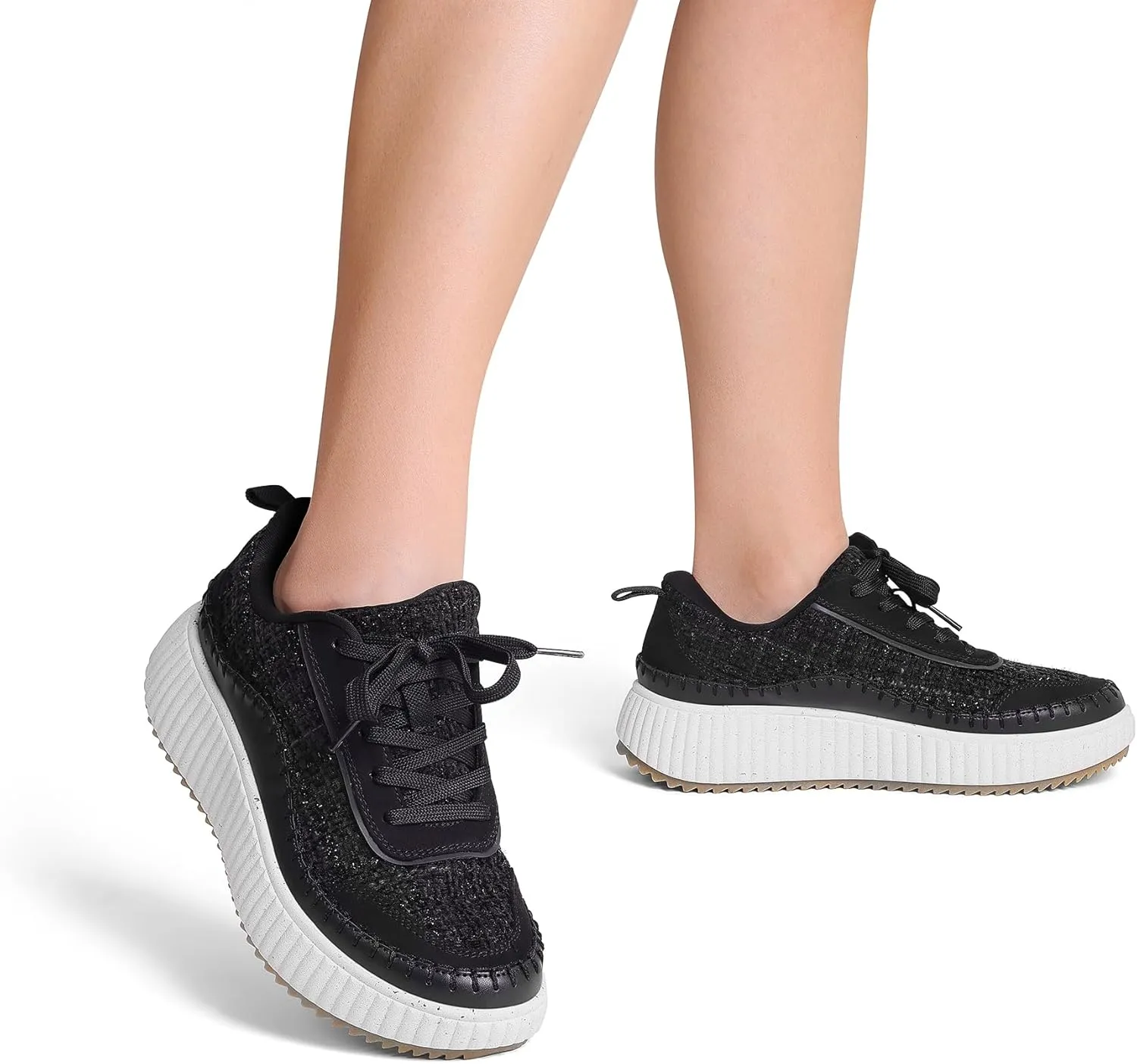 DREAM PAIRS Women Chunky City Tweed Comfortable Casual Platform Fashion Sneaker