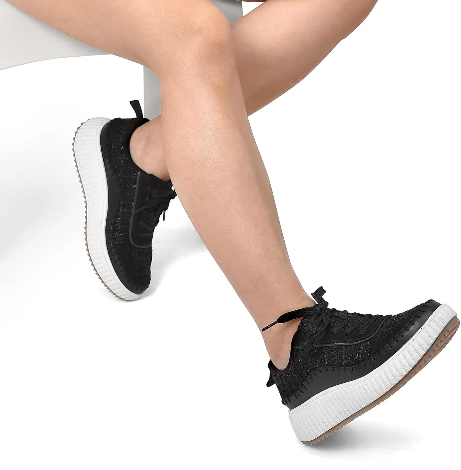 DREAM PAIRS Women Chunky City Tweed Comfortable Casual Platform Fashion Sneaker