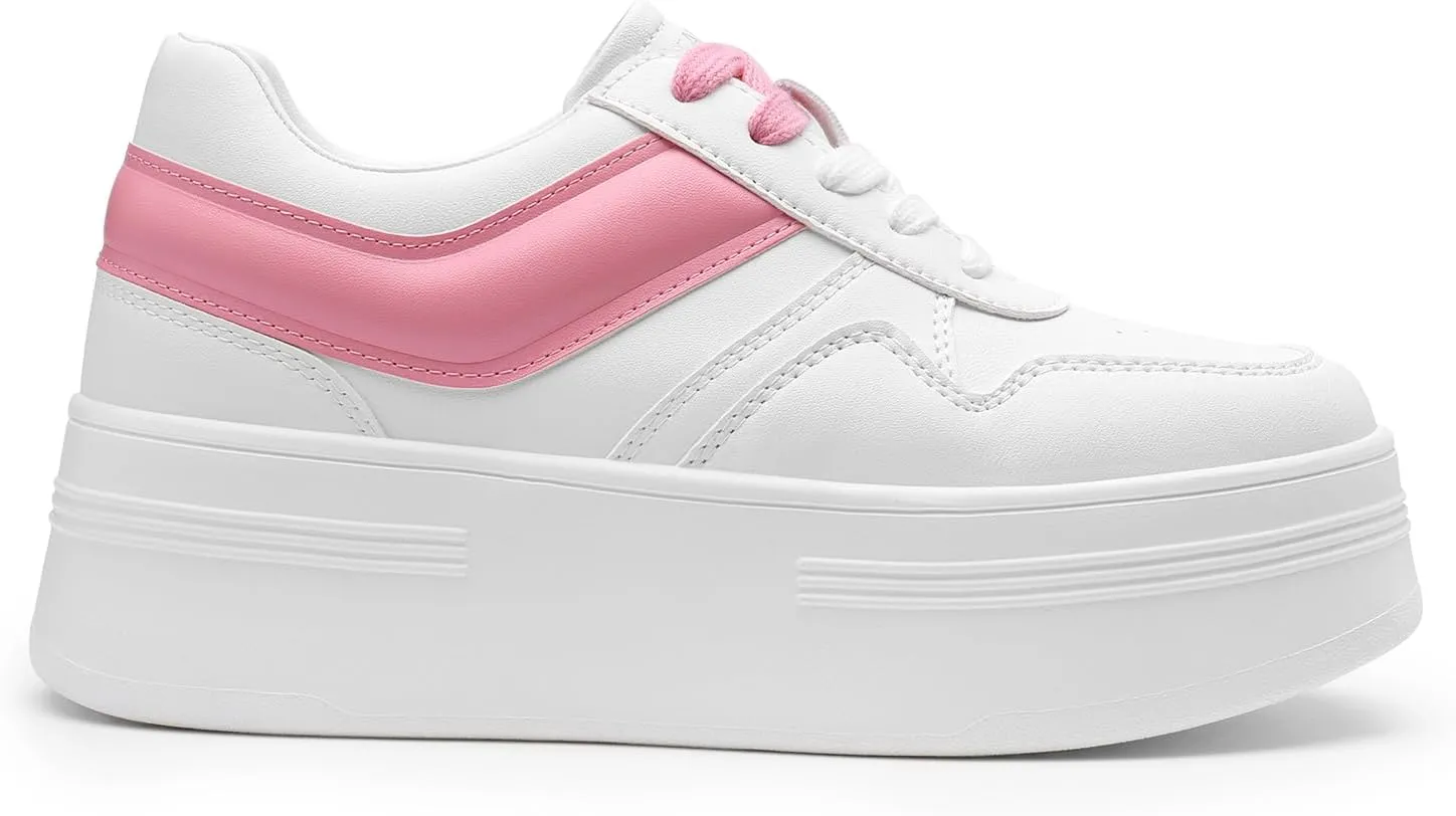 DREAM PAIRS Women Platform High Heel Fashion Sneakers Walking Lace Up Lightweight Stylish Classic Casual Sneaker.