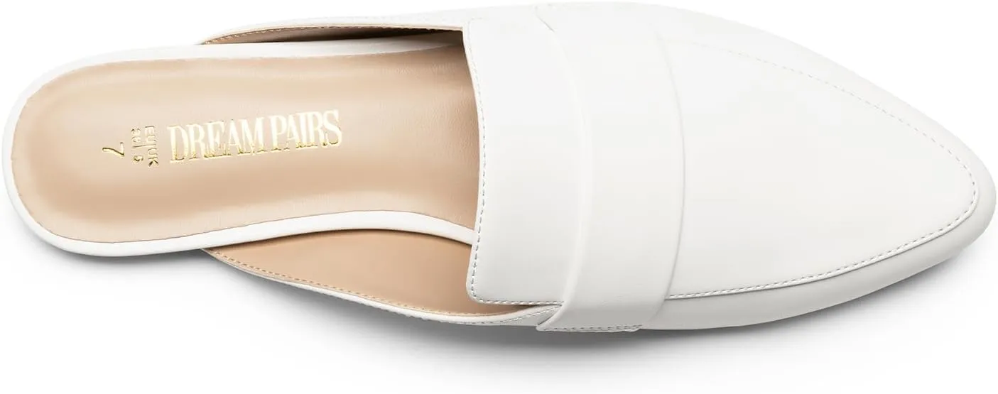 DREAM PAIRS Women's Flat Mules Buckle Pointed Toe Backless Slip on Slides Loafer Shoes