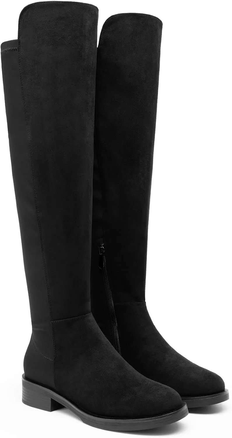 DREAM PAIRS Women's Knee High Boots, Comfortable Thigh High Daily Low Flat Heel Boots, SDOB2409W