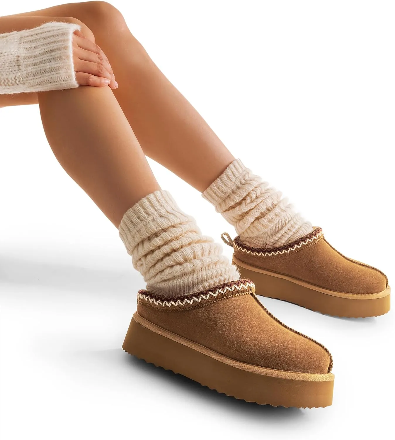 DREAM PAIRS Women's Slippers for Women Genuine Suede Platform Cozy FuzzyEasy Women's Platform Slip-on Slippers Winter Fluffy Warm Comfy Furry Shoes for Outdoor Indoor House