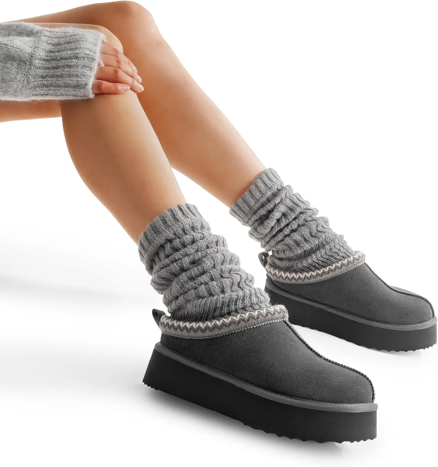 DREAM PAIRS Women's Slippers for Women Genuine Suede Platform Cozy FuzzyEasy Women's Platform Slip-on Slippers Winter Fluffy Warm Comfy Furry Shoes for Outdoor Indoor House