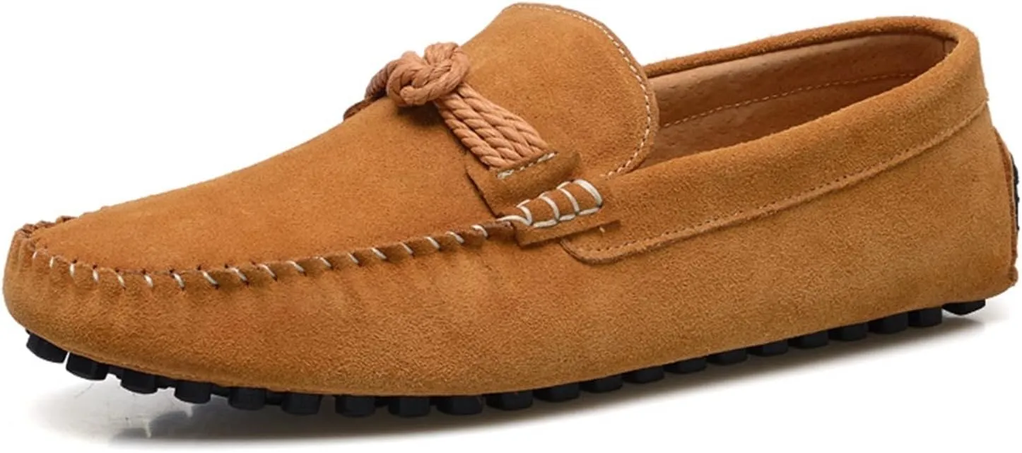 Easy to Put and Remove Shoes Smoking Loafer for Men Suede Vamp Round Toe Breathable Stitching Details Rope Tie Flat Heel Soft Resistant Flexible Comfortable Walking Slip On for All Occasions