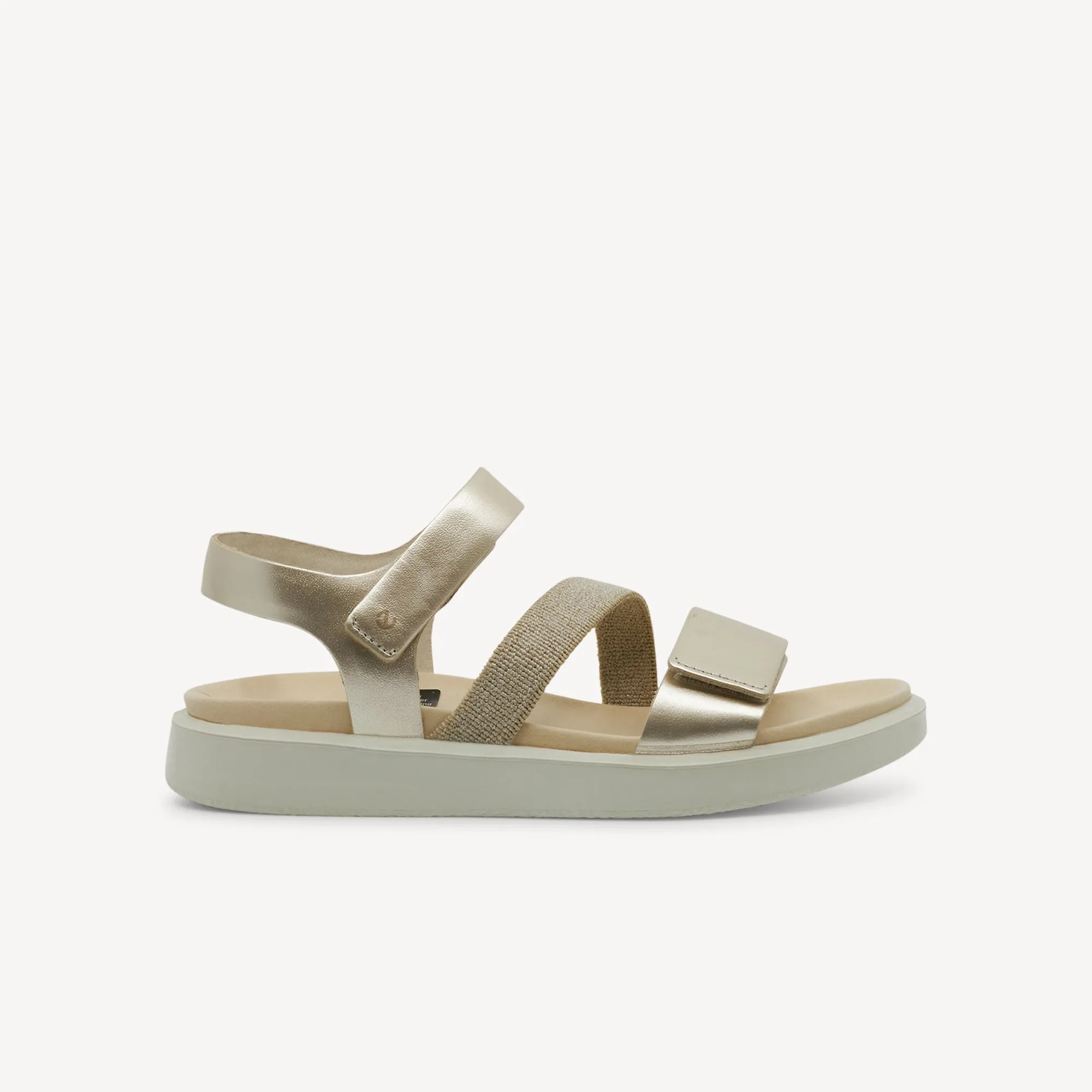 Ecco Flowt Flat Sandal Pure White / Gold Womens