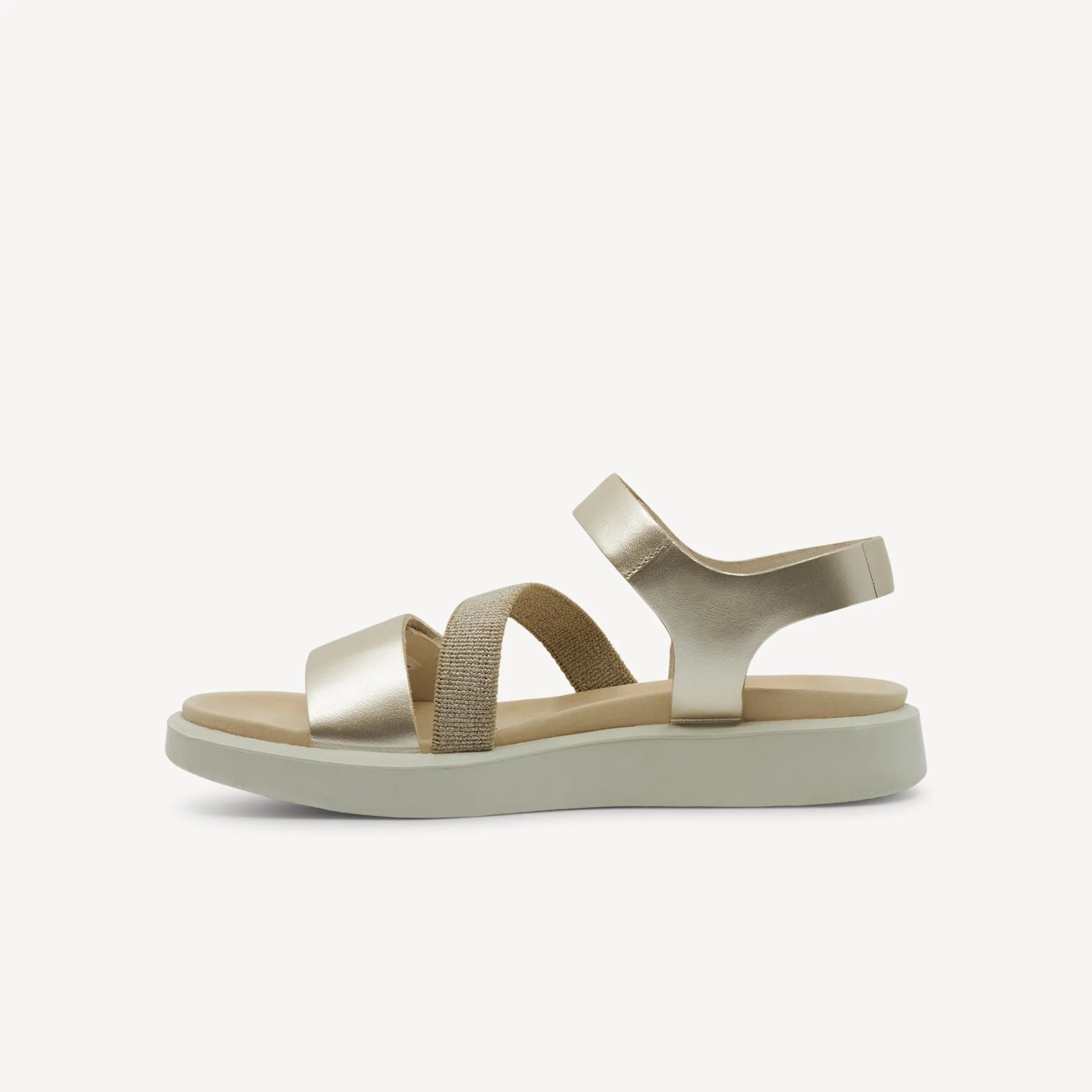 Ecco Flowt Flat Sandal Pure White / Gold Womens