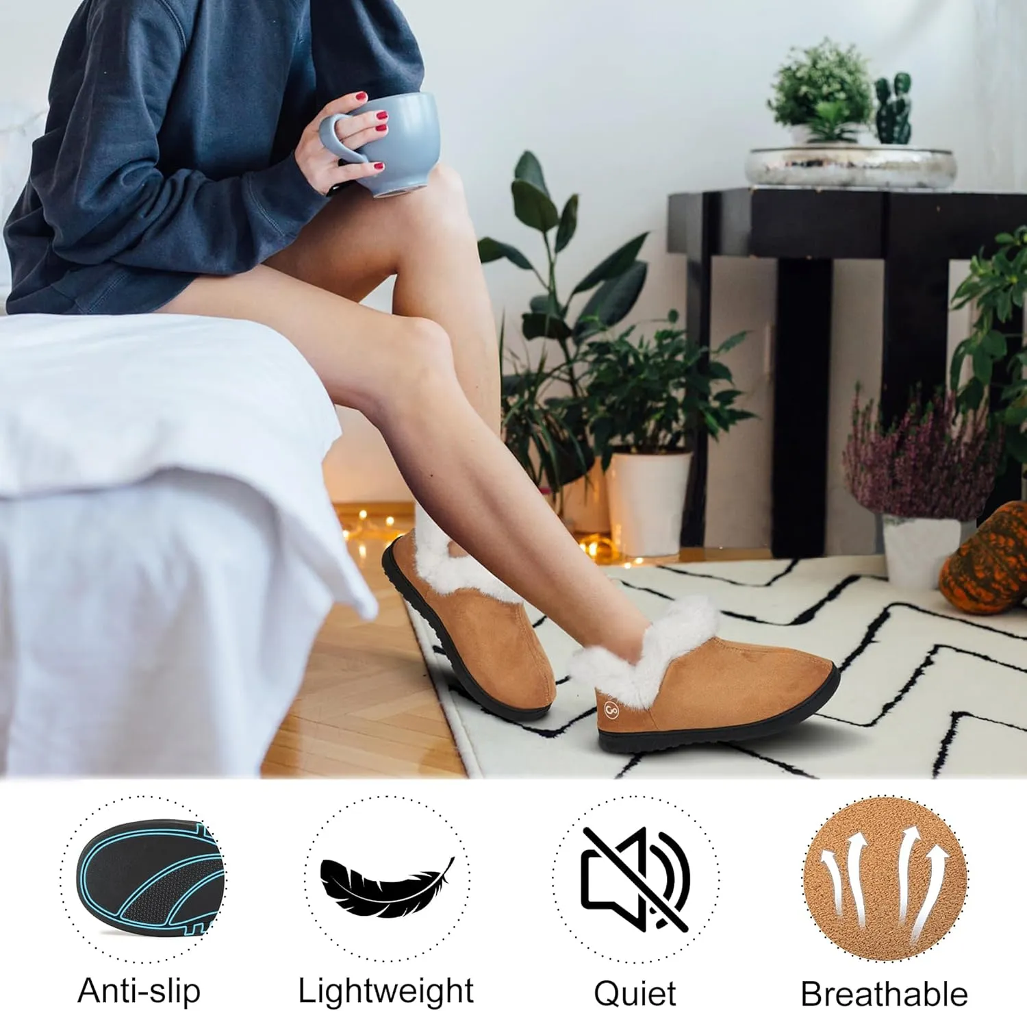 Ecetana Womens Slippers House Shoes: Memory Foam Comfy Closed Back Fuzzy Slippers Indoor and Outdoor Cozy Slip On Soft Bedroom Shoes