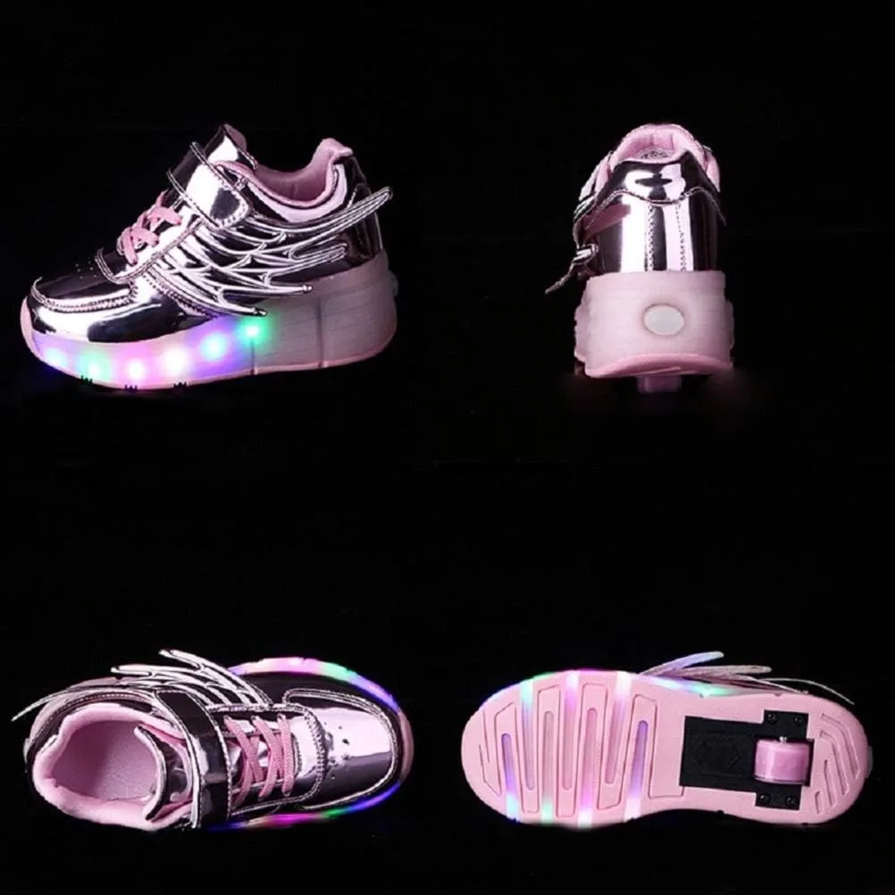 Ehauuo Kids Single Wheels Shoes with Lights Rechargeable Roller Skates Retractable LED Flashing Sneakers Wheels Shoes for Unisex Girls Boys Beginners Gift