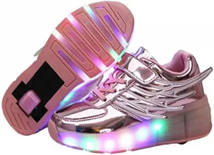 Ehauuo Kids Single Wheels Shoes with Lights Rechargeable Roller Skates Retractable LED Flashing Sneakers Wheels Shoes for Unisex Girls Boys Beginners Gift