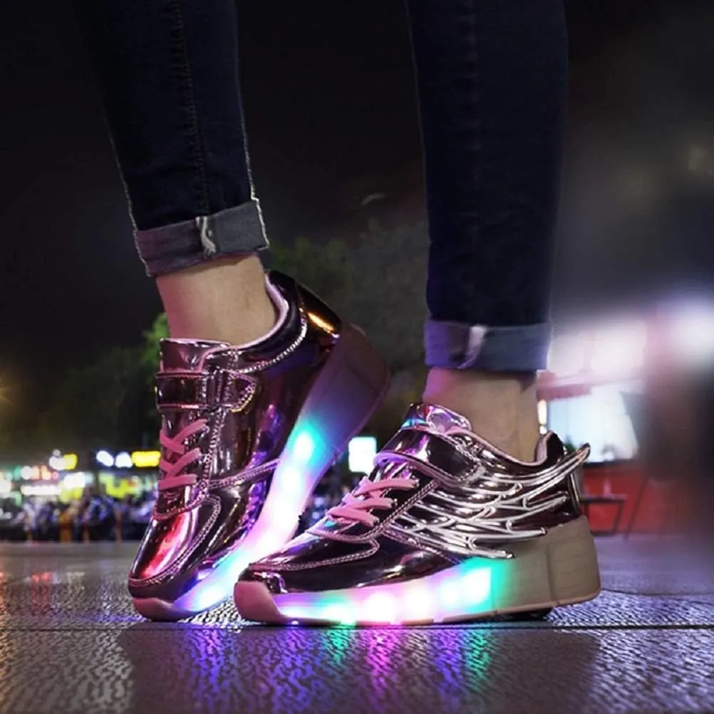 Ehauuo Kids Single Wheels Shoes with Lights Rechargeable Roller Skates Retractable LED Flashing Sneakers Wheels Shoes for Unisex Girls Boys Beginners Gift