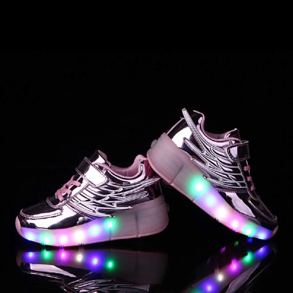 Ehauuo Kids Single Wheels Shoes with Lights Rechargeable Roller Skates Retractable LED Flashing Sneakers Wheels Shoes for Unisex Girls Boys Beginners Gift