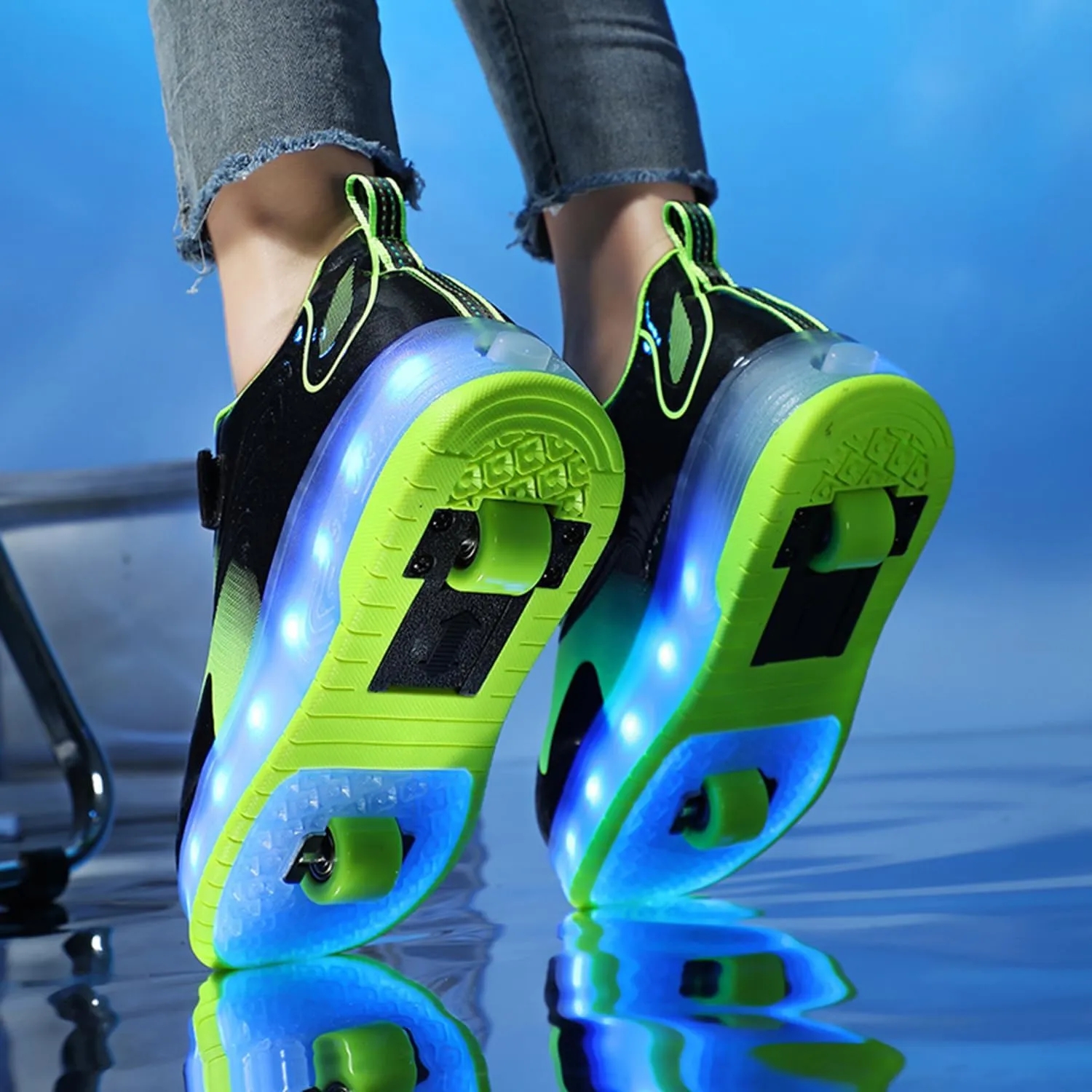 Ehauuo Unisex Roller Shoes Kids Sparkling Wheels Shoes Girls Light up Roller Skates Sneakers Boys Rechargeable Flashing Sneakers for Gift