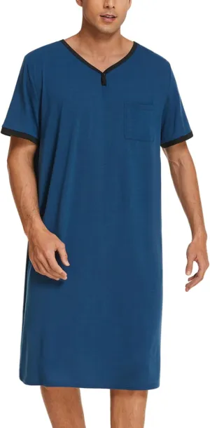 Ekouaer Men's Nightshirt Nightwear Comfy Big&Tall Short Sleeve Henley Sleep Shirt