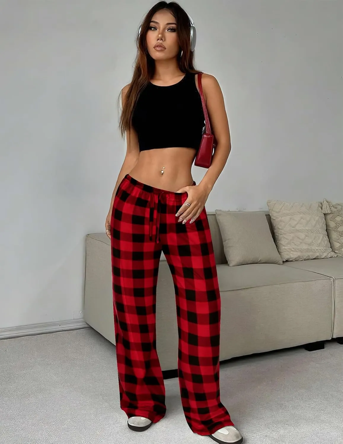 Ekouaer Women Pajama Pants Comfy Pj Bottom with Pockets Stretch Plaid Sleepwear
