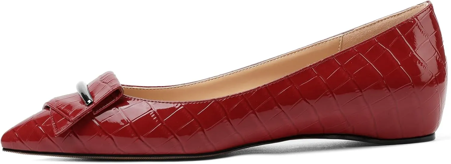 Eldof Loafer Flats for Women Pointed Toe Slip On Comfortable Ballet Flats Shoes with Bow for Office Casual Work Dress