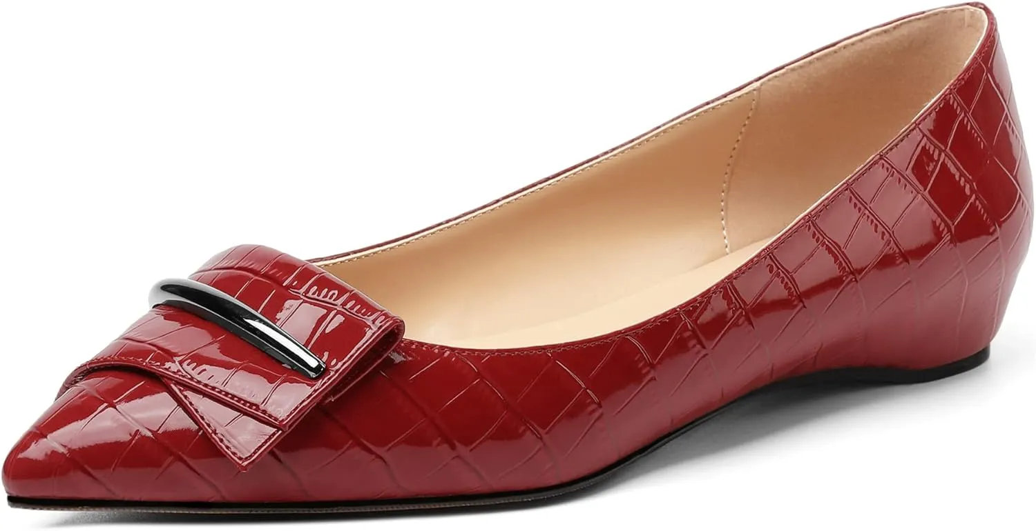 Eldof Loafer Flats for Women Pointed Toe Slip On Comfortable Ballet Flats Shoes with Bow for Office Casual Work Dress