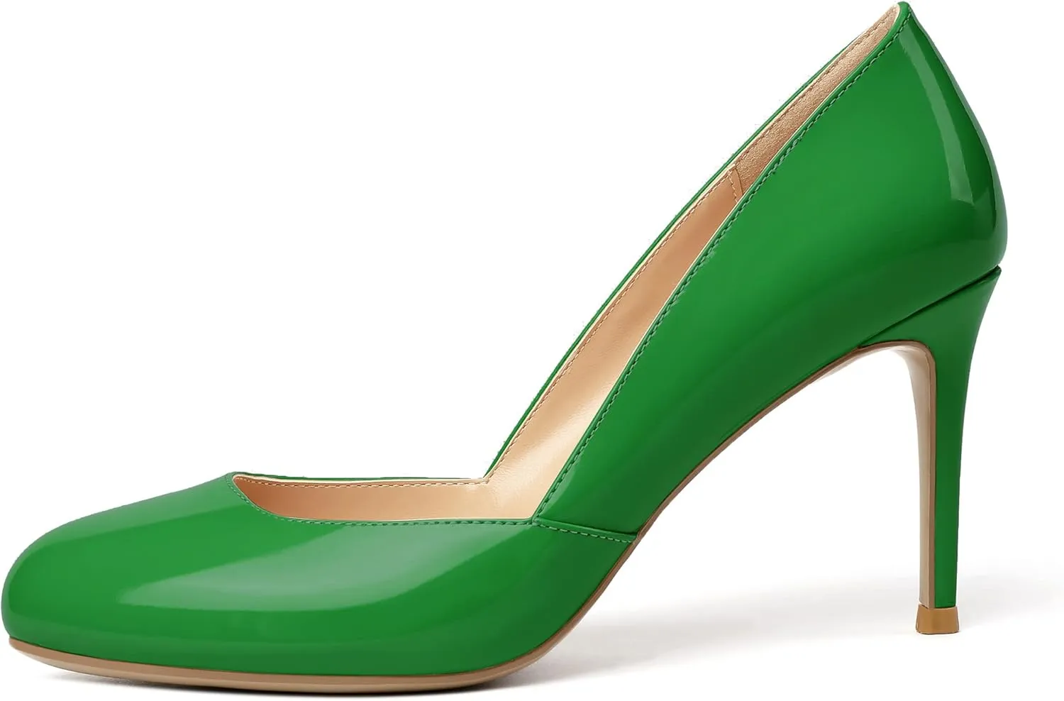 Eldof Women's Round Toe Slip On 3.4 Inch High Heels Cut Out D'Orsay Pumps for Casual Dress Office