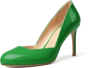 Eldof Women's Round Toe Slip On 3.4 Inch High Heels Cut Out D'Orsay Pumps for Casual Dress Office