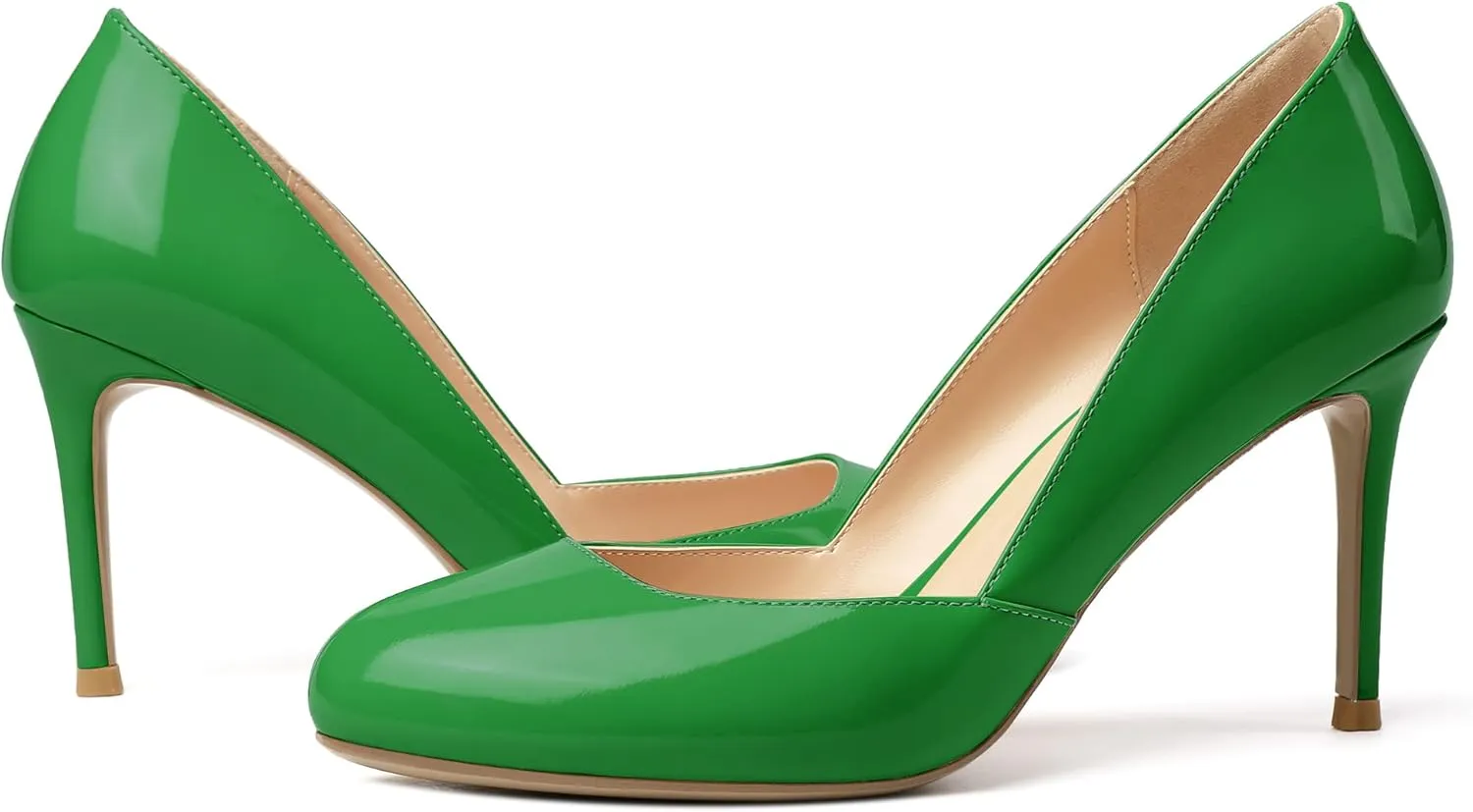 Eldof Women's Round Toe Slip On 3.4 Inch High Heels Cut Out D'Orsay Pumps for Casual Dress Office