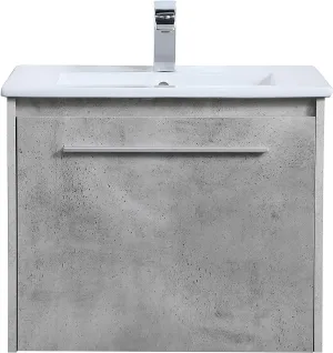 Elegant Decor Tessa 24" Single Porcelain Top Floating Bathroom Vanity in Gray