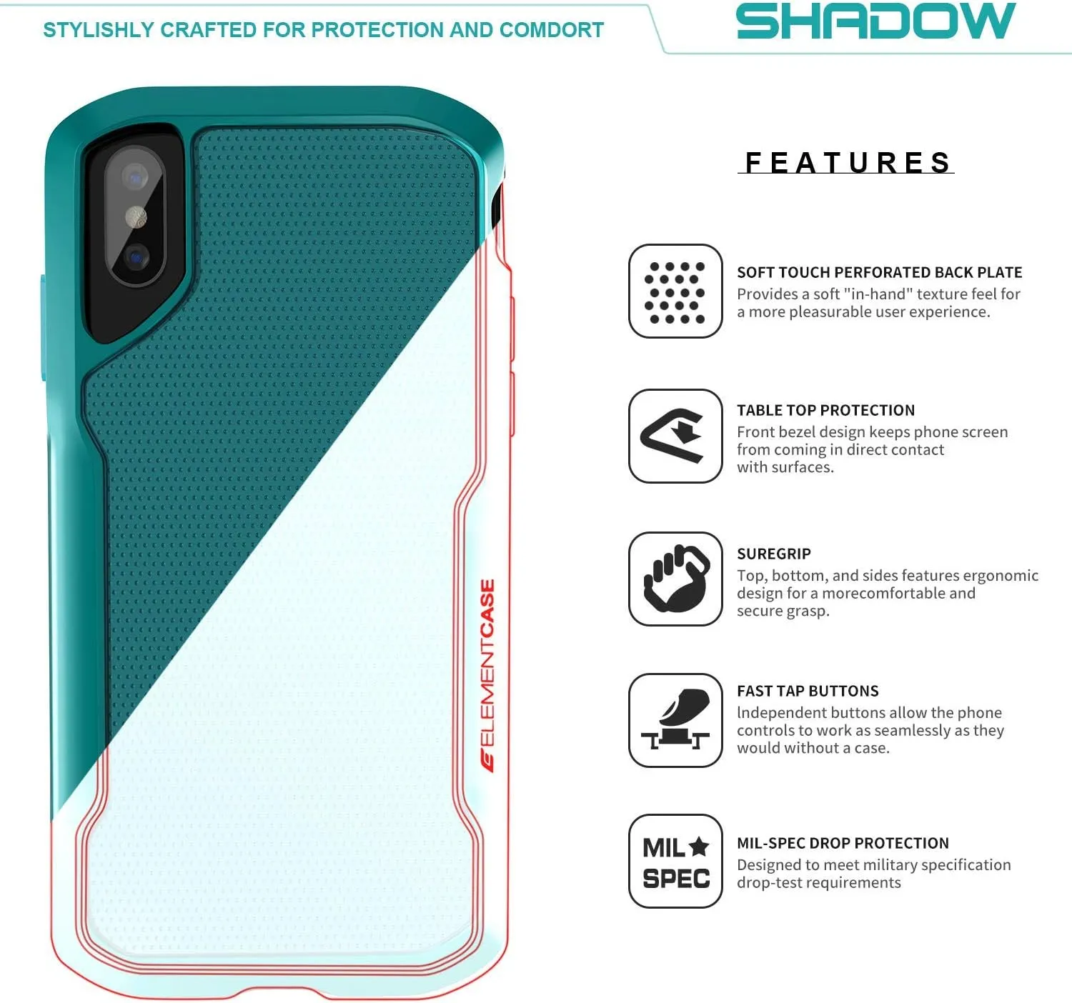 Element Case Shadow for iPhone XR - Premium Sleek Design Case with Impact-Resistant Frame, Durable Build Quality, Seamless Fit, Lightweight, Shockproof and Enhanced Device Compatibility - Green