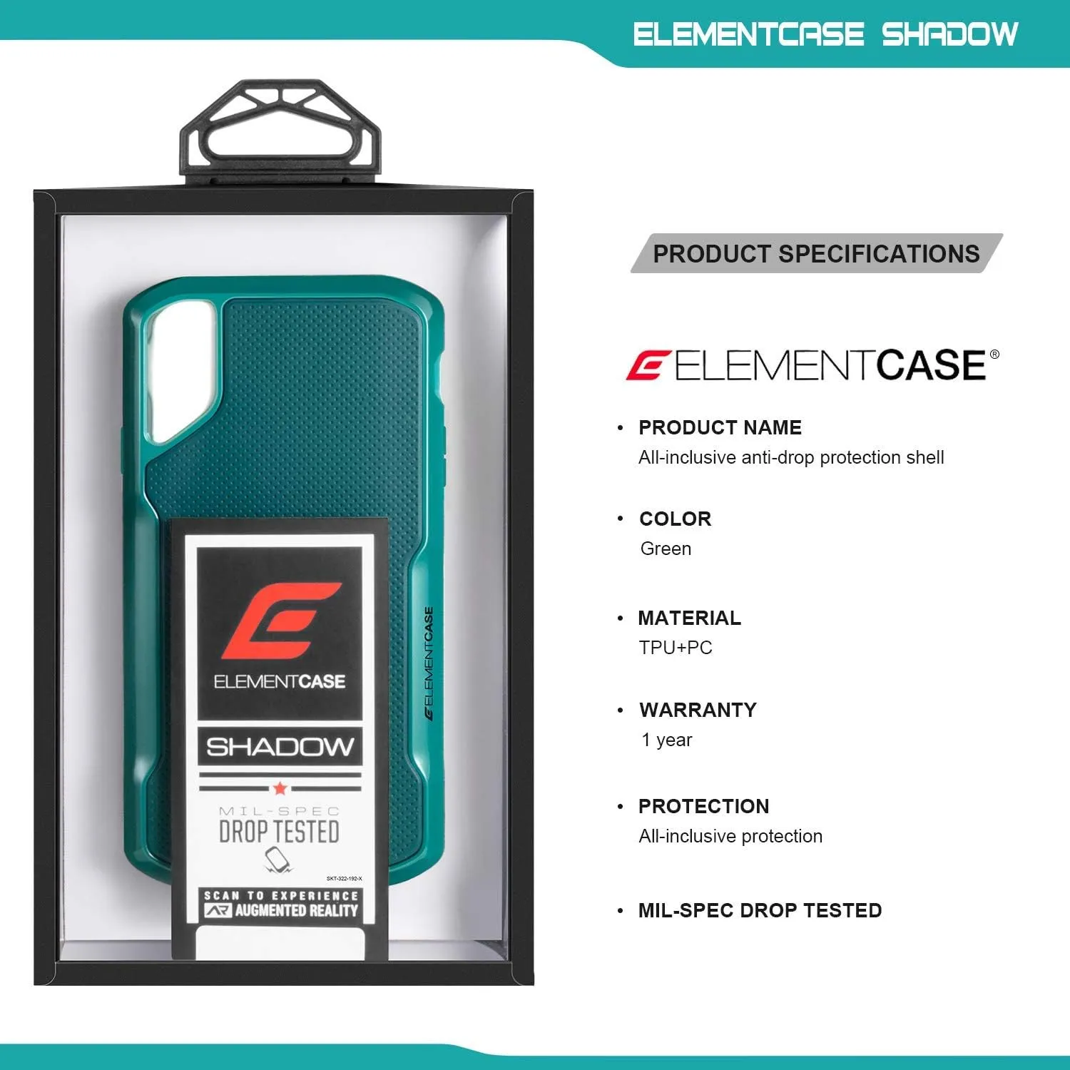 Element Case Shadow for iPhone XR - Premium Sleek Design Case with Impact-Resistant Frame, Durable Build Quality, Seamless Fit, Lightweight, Shockproof and Enhanced Device Compatibility - Green