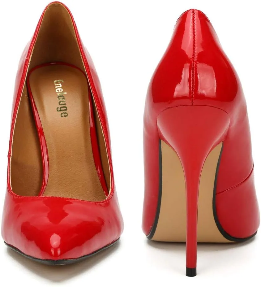 Enelauge Women's Stiletto Pointed Toe Slip On High Heel Zapatos Ladies Wedding Party Pumps Plus Size