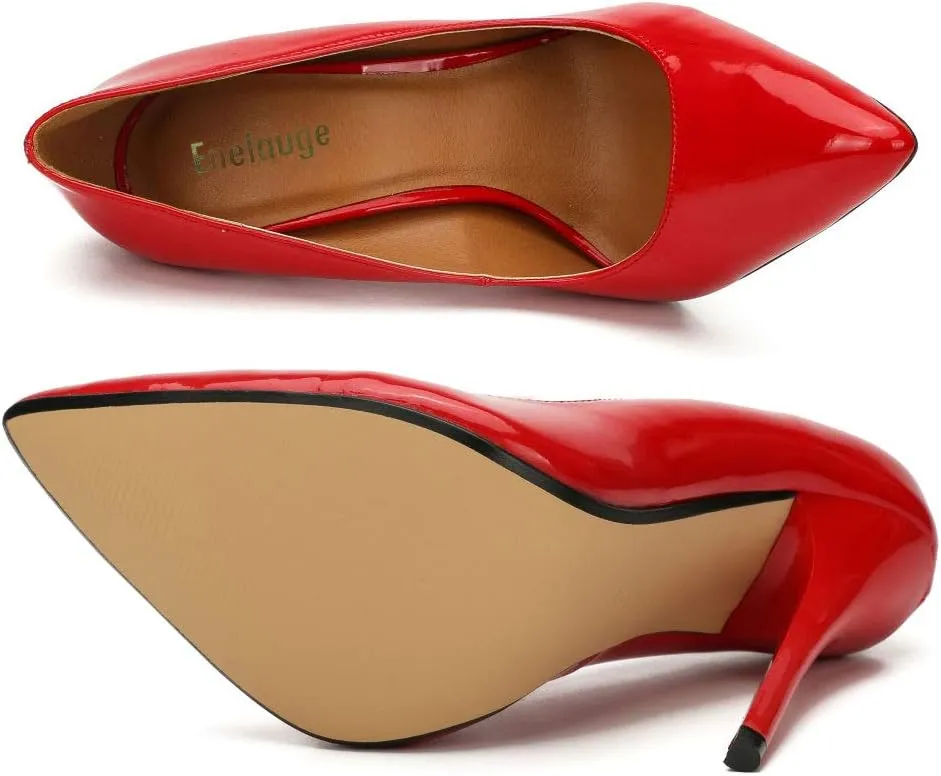 Enelauge Women's Stiletto Pointed Toe Slip On High Heel Zapatos Ladies Wedding Party Pumps Plus Size